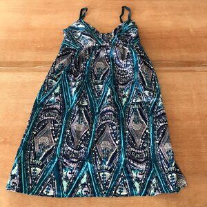 Cinnamon Girl Mini Dress Women 2 Blue Geometric Tribal Sleeveless Slimming 18857